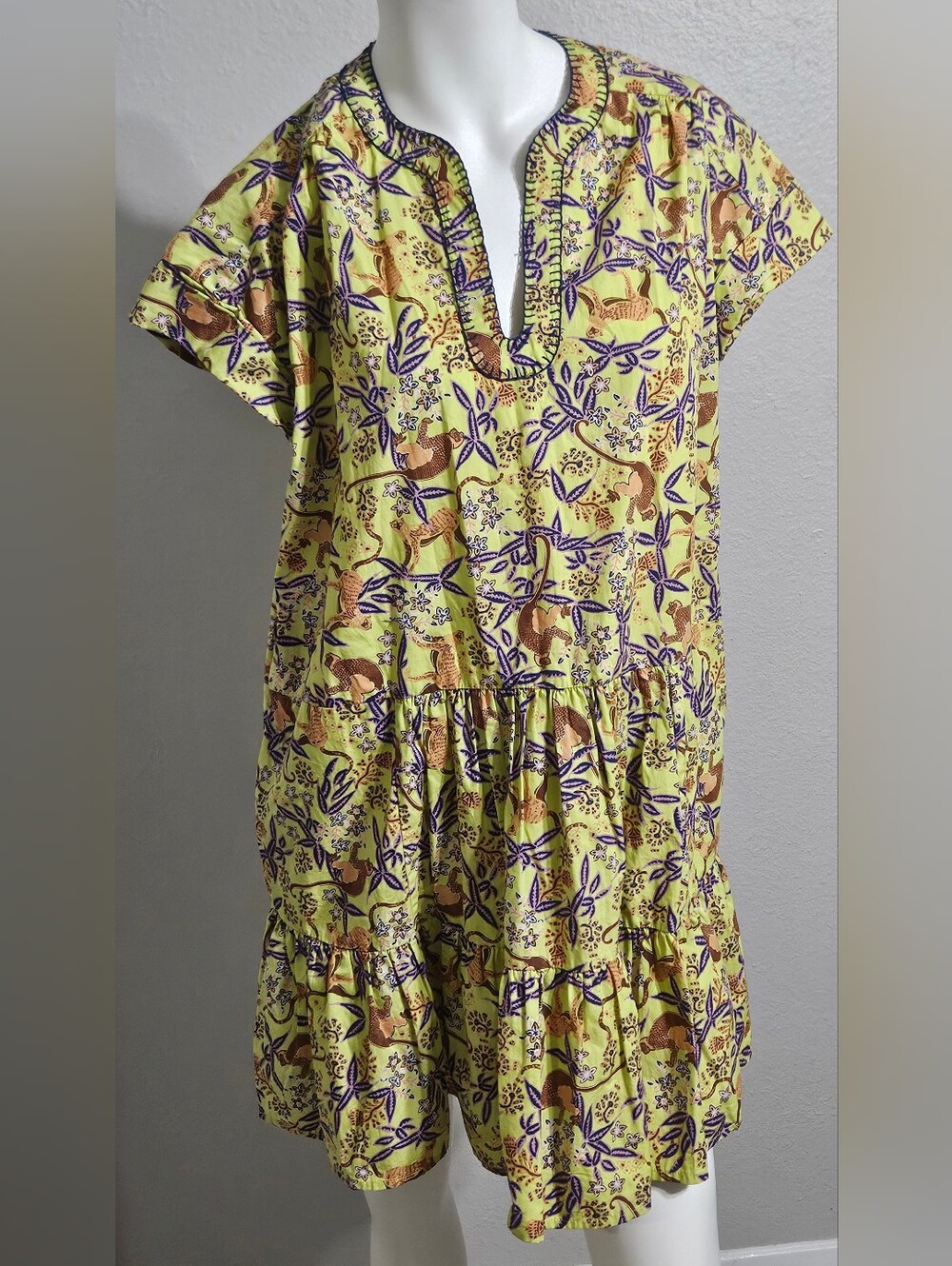 Saloni Ashley Mini Dress Citrus Monkey Print Poplin Size US 6 - Picture 2 of 9